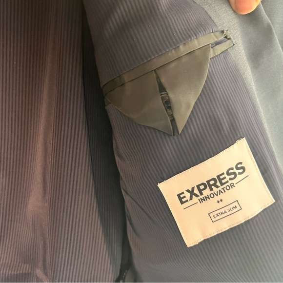 Express Innovation Extra Slim Men's Suit 44RβWool Blend Dusty Blue New with Tags - Picture 9 of 13